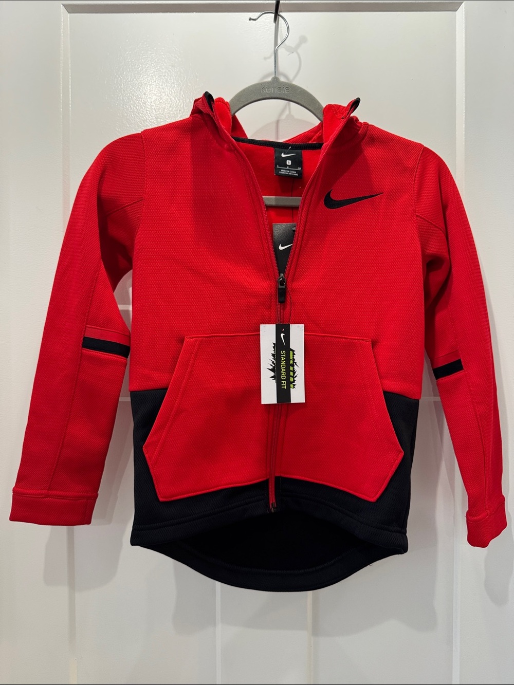 NWT Nike Boy Red and Black Full‑Zip Hooded Jacket Size Small
